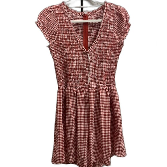 Women's Gingham Rompers, V-Neck, Wide Leg, Puff Sleeve, M - Picture 2 of 7